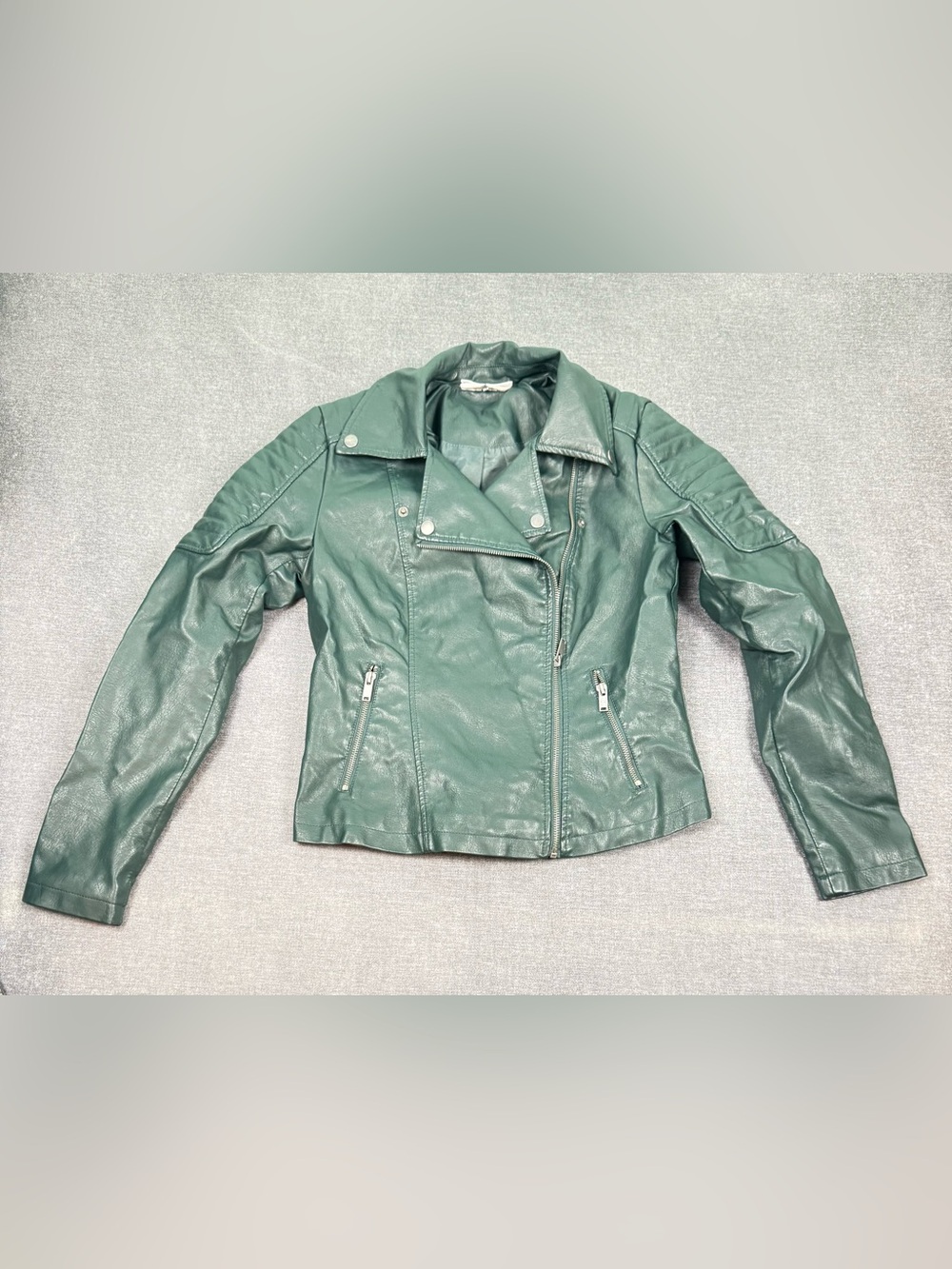 Noisy May Green Faux Leather Moto Biker Jacket Medium